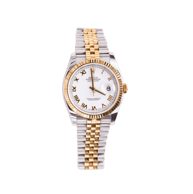 a two-tone rolex wrist watch